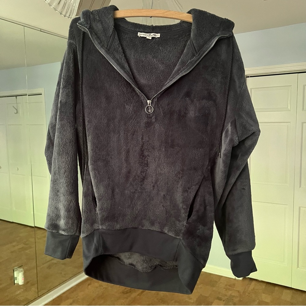 Express Faux Fur Quarter Zip Cozy Pullover Sweater
